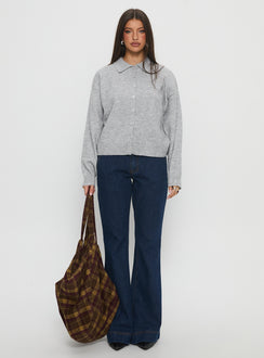 front view of model wearing Princess Polly Nadyna Collared Cardigan Grey Marle Jumpers 