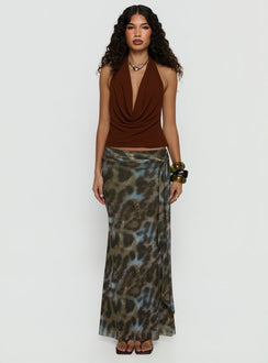   front view of model wearing Princess Polly Caviar Tie Maxi Skirt Leopard Skirts 