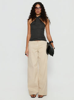front view of model wearing Princess Polly Dolley Star Stitch Mid Rise Wide Leg Jean Ecru Mid Rise Jeans Jeans 