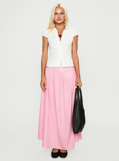 back view of model wearing Princess Polly Apresia Maxi Skirt Pink Gingham Maxi Skirts Skirts 