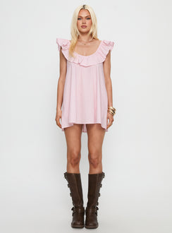 Melodies Frill Smock Mini Dress Pink Stripe