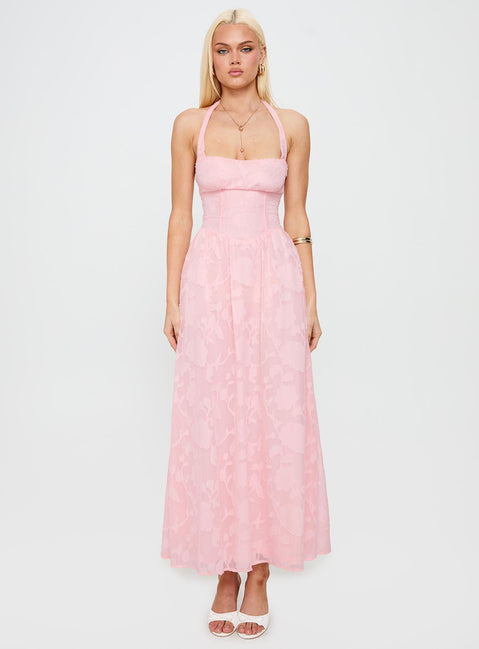 Fransiska Burnout Halter Maxi Dress Pink