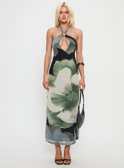 Zelle Halter Cut Out Maxi Dress Blue Multi