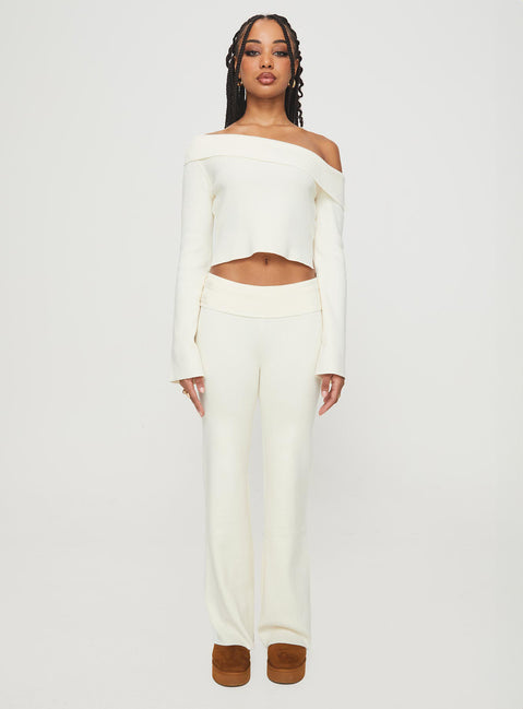 front view of model wearing Princess Polly Try Me Knit Pants Cream Pants 