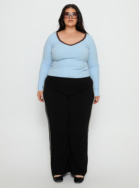 Baseline V Neck Long Sleeve Top Blue / Brown Curve