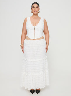   front view of model wearing Princess Polly Buttacupe Lace Maxi Skirt White Curve Maxi Skirts Skirts 