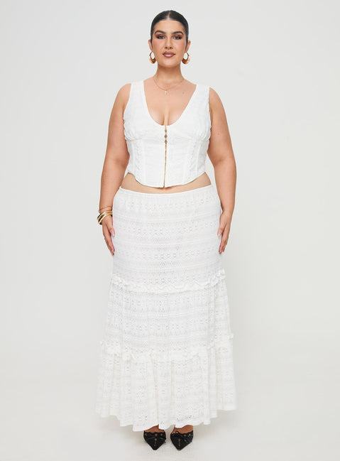   front view of model wearing Princess Polly Buttacupe Lace Maxi Skirt White Curve Maxi Skirts Skirts 