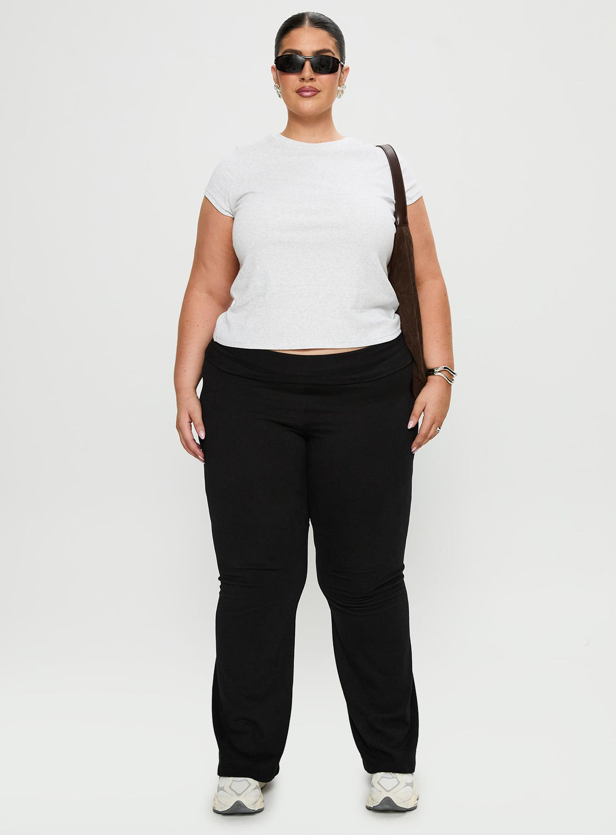 front view of model wearing Princess Polly Movement Yoga Pant Black Curve High Rise Pants Pants 