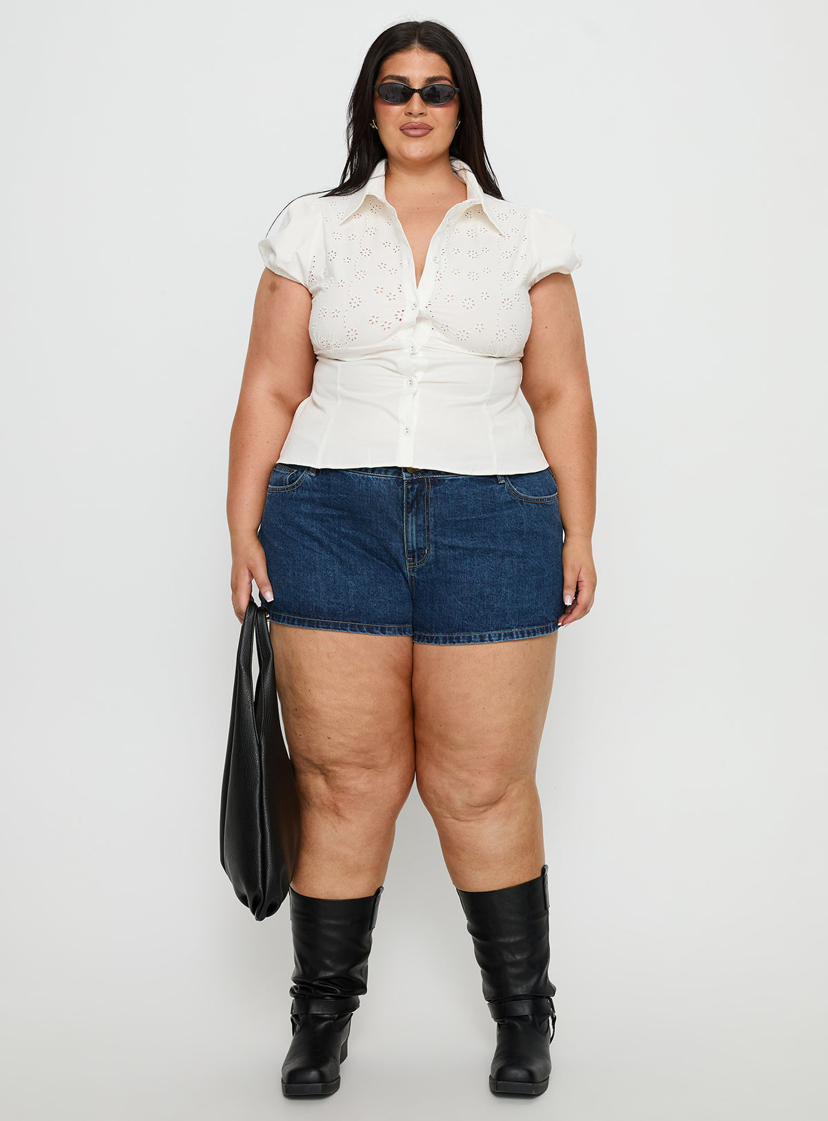 Kavira Tie Bust Short Sleeve Shirt White Curve