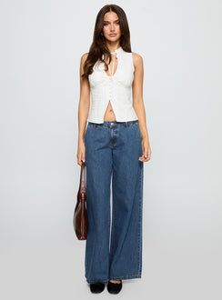 front view of model wearing Princess Polly Tempting Tie Detail Top White Sleeveless High Neck 