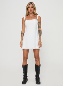 front view of model wearing Princess Polly Elestren Mini Dress White Square Neck 