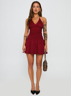 front view of model wearing Princess Polly Mariachi Mini Dress Red V-Neck 