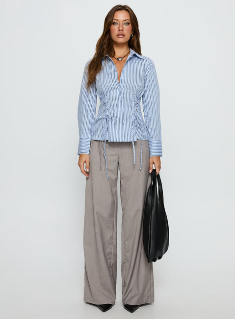 Sunisa Tie Detail Long Sleeve Top Blue Stripe