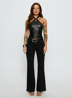 Treat You Better Ring Detail Faux Leather Top Black