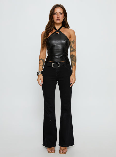 Treat You Better Ring Detail Faux Leather Top Black