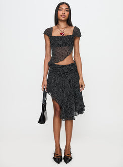   front view of model wearing Princess Polly Legacy Midi Skirt Onyx Polka Skirts 