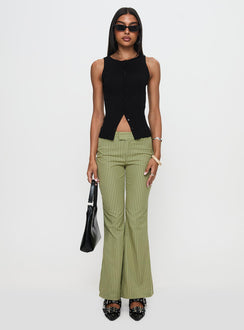 front view of model wearing Princess Polly Jinxed Pant Green Stripe Pants 