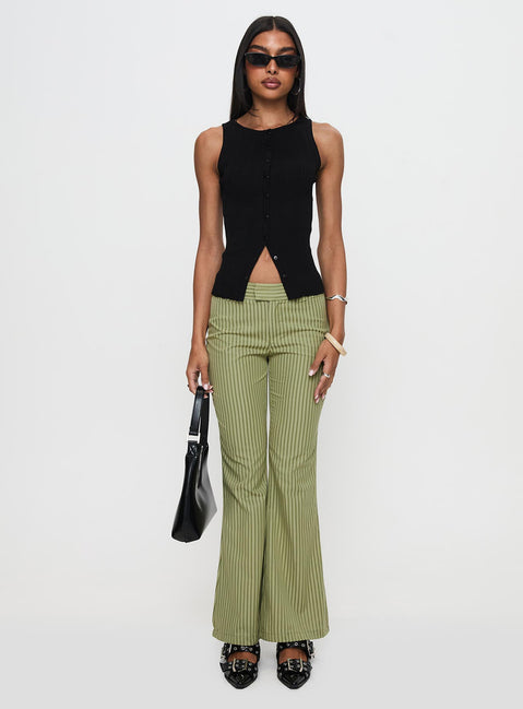 front view of model wearing Princess Polly Jinxed Pant Green Stripe Pants 