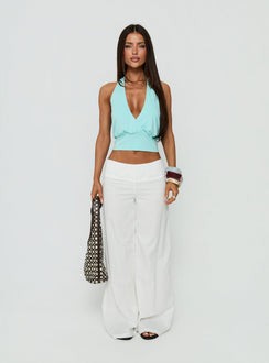 Featuring the Slow Days Broderie Anglais Mid Rise Pants White in womens-regular-pants with mid-rise front view of model wearing Princess Polly