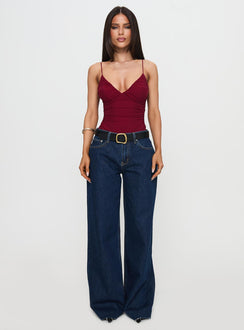 back view of model wearing Princess Polly Merril Bodysuit Maroon Sleeveless Bodysuit 