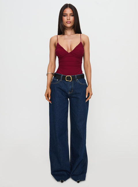 back view of model wearing Princess Polly Merril Bodysuit Maroon Sleeveless Bodysuit 