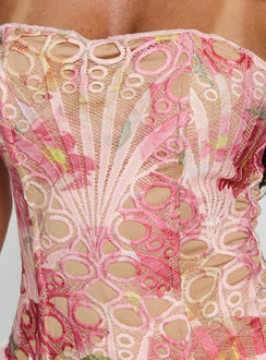 Raynelle Strapless Tie Back Corset Top Pink Multi