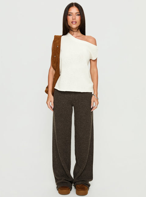 front view of model wearing Princess Polly Karee Knit Pants Brown High Rise Pants Pants 