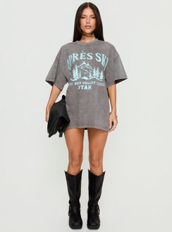 Apres Ski Valley Oversized Graphic Tee Charcoal