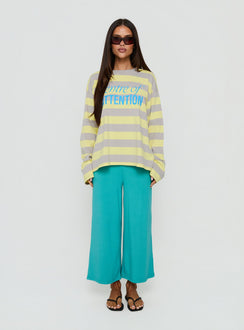 Centre Of Attention Oversized Graphic Long Sleeve Top Yellow / Grey Stripe