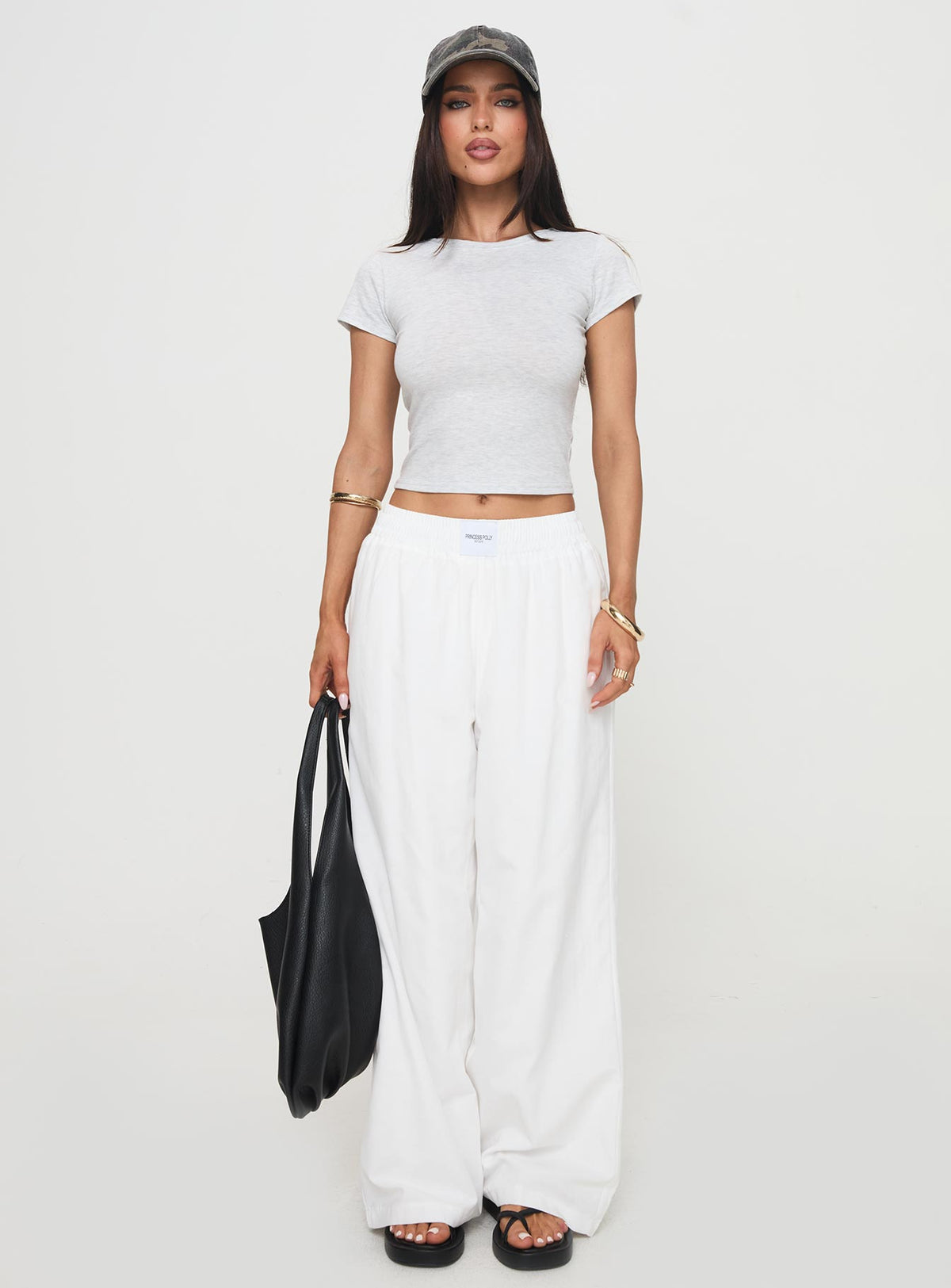 front view of model wearing Princess Polly Beach House Pants White Tall High Rise Pants Pants 