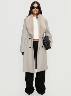 Hallyn Faux Fur Collar Coat Beige