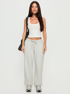 front view of model wearing Princess Polly Caspa Dream Fleece Oversized Ankle Cuff Jogger Grey Marle High Rise Pants Pants 