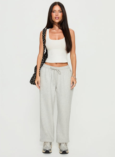 front view of model wearing Princess Polly Caspa Dream Fleece Oversized Ankle Cuff Jogger Grey Marle High Rise Pants Pants 