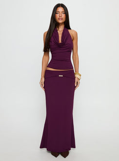   front view of model wearing Princess Polly Vanecia Maxi Skirt Purple Maxi Skirts Skirts 