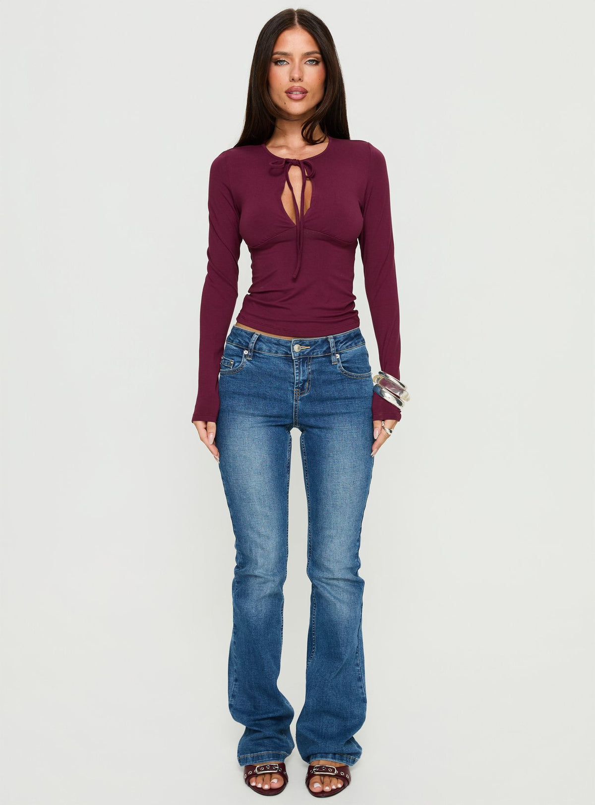 Yubin Keyhole Long Sleeve Jersey Top Deep Purple