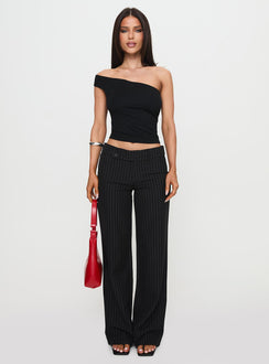 front view of model wearing Princess Polly Socialista Pinstripe Pant Black Low Rise Pants Pants 
