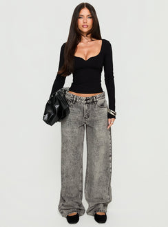 front view of model wearing Princess Polly Serenitia Mid Rise Relaxed Jeans Washed Grey Mid Rise Jeans Jeans 