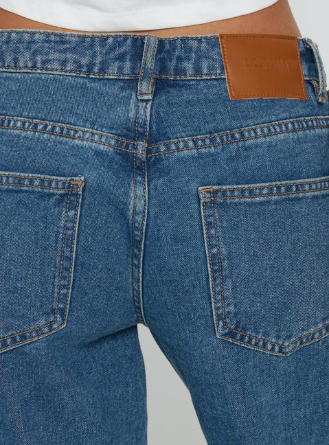 Ramos Low Rise Wide Leg Denim Jeans Mid Blue Wash