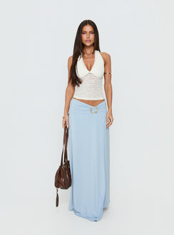   front view of model wearing Princess Polly Nola Hardware Slit Maxi Skirt Blue Maxi Skirts Skirts 