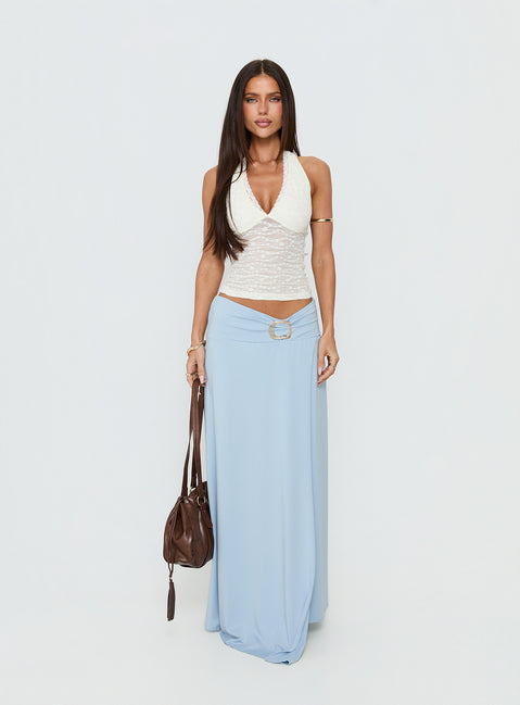   front view of model wearing Princess Polly Nola Hardware Slit Maxi Skirt Blue Maxi Skirts Skirts 
