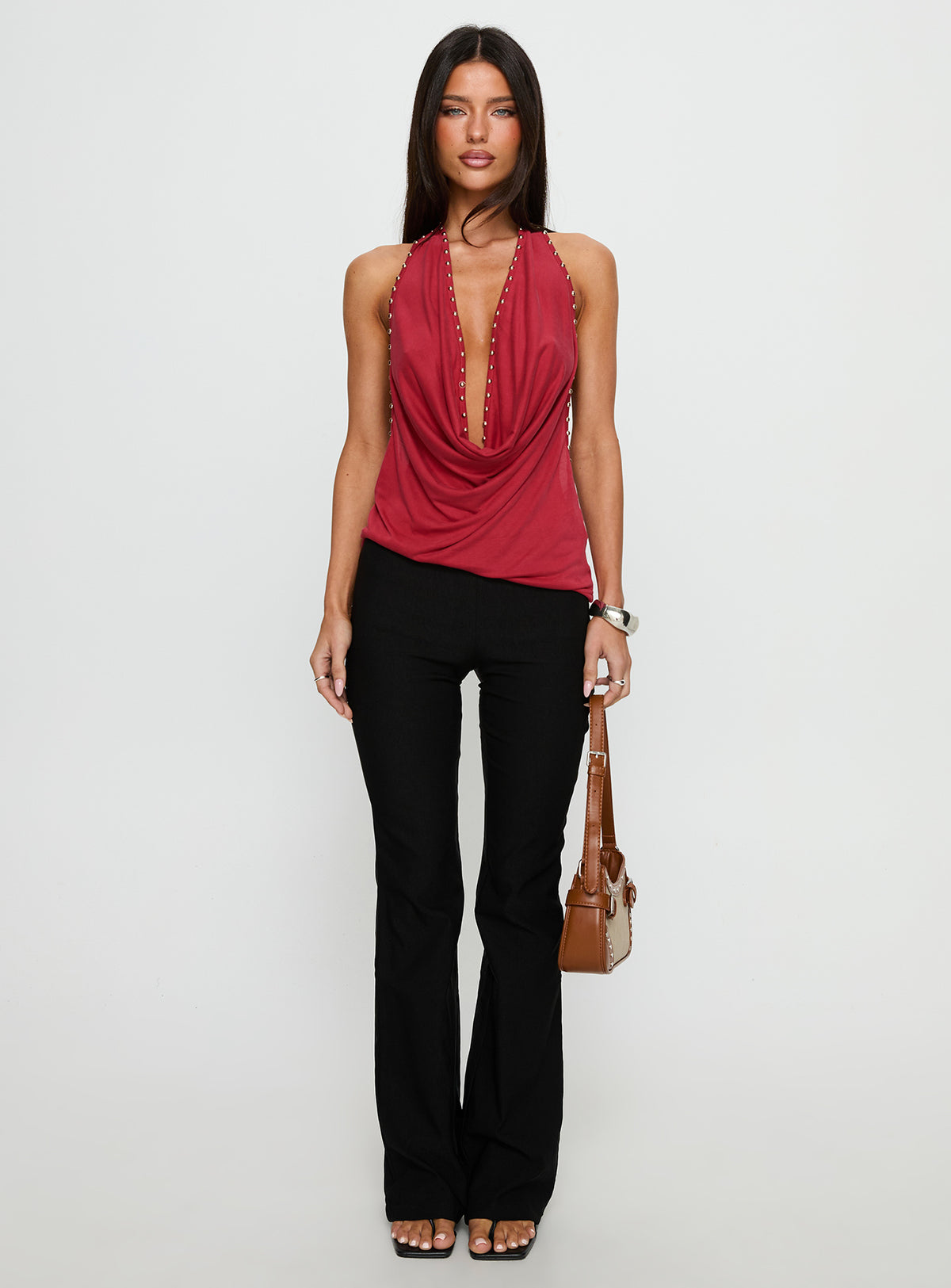 Khoda Studded Halter Top Burgundy