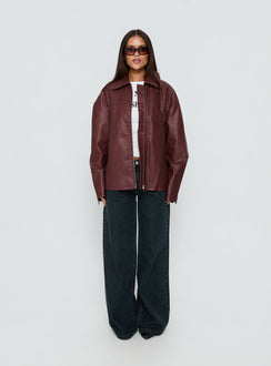 Napoleon Faux Leather Jacket Burgundy
