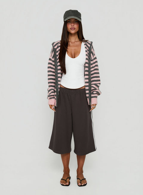Styled with the Aubry Oversized True Knit Hoodie Pink Stripe womens-jumpers in short length on-body view of model wearing Princess Polly