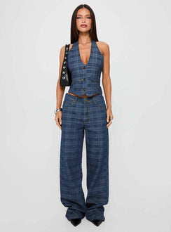 Renewal Halter Top Indigo Plaid