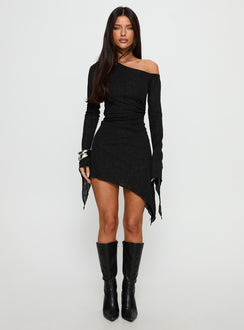 Face Card Long Sleeve Lace Mini Dress Black