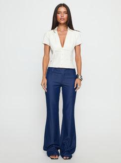 front view of model wearing Princess Polly Kinkirk Flared Pants Chambray Mid Rise Pants Pants 