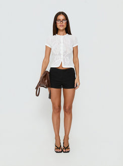 Cypressa Crochet Short Sleeve Top Antique White