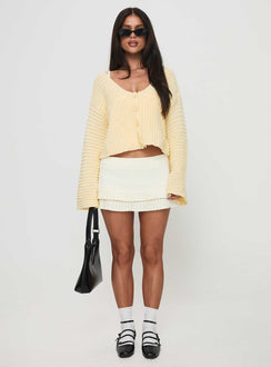 front view of model wearing Princess Polly Artha Cardigan Lemon Cropped Jumpers Jumpers 