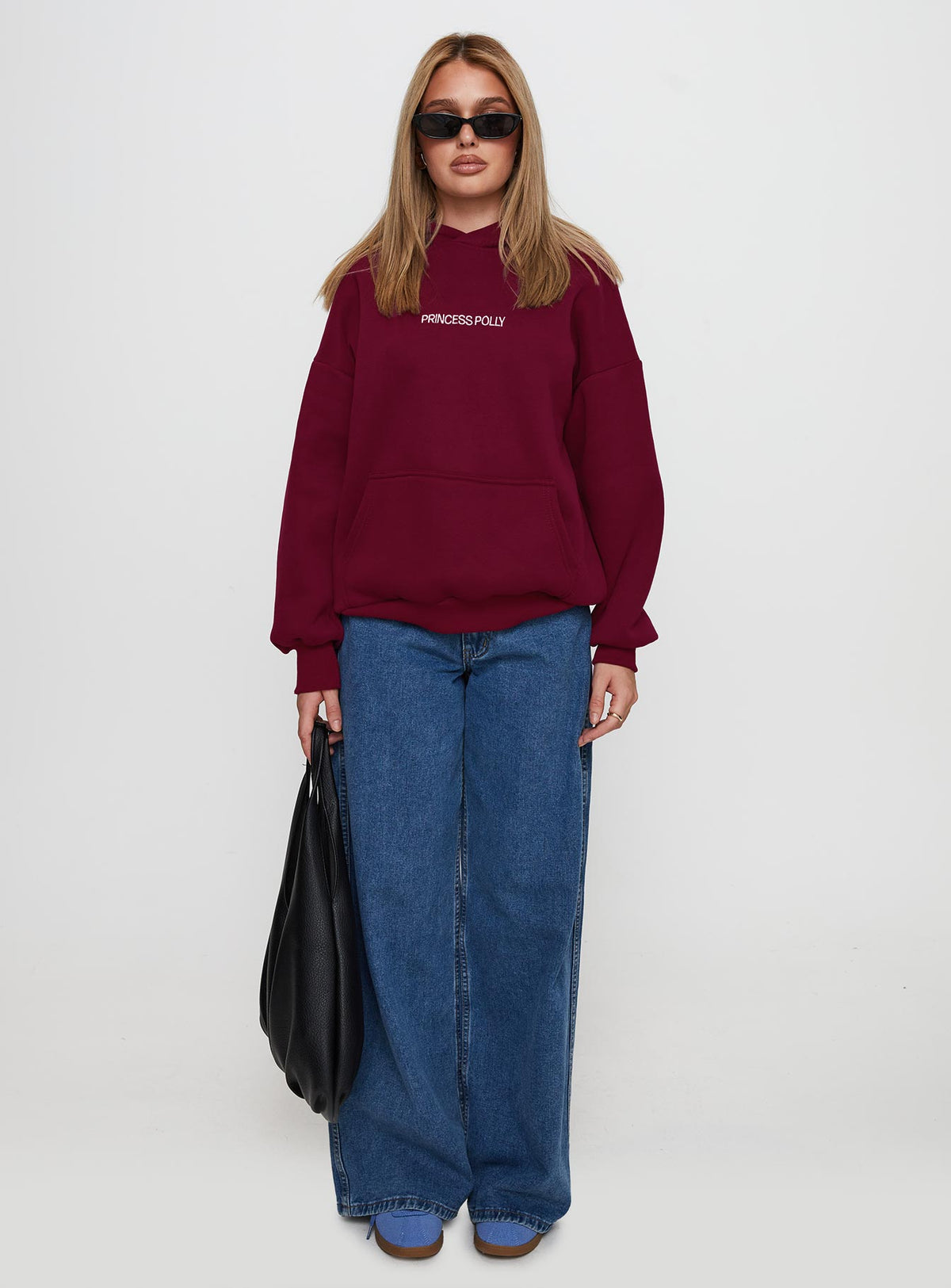 back view of model wearing Princess Polly Princess Polly x Butterfly Foundation Charity Merch Hoody Wine Longline Jumpers Jumpers 