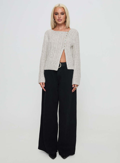 side view of model wearing Princess Polly Lenker Knit Jumper Grey Longline Jumpers Jumpers 